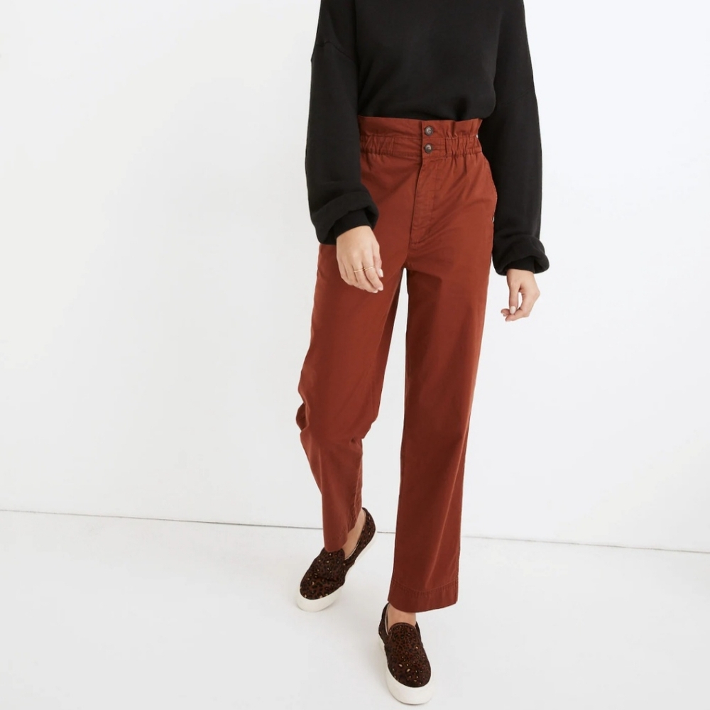 Madewell Paperbag Tapered Pants in Burnished Mahogany Sz 2